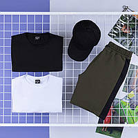 Комплект мужской 2 Футболки + Шорты + Кепка Peremoga бирюзовый-серый | Мужской летний костюм с шортами, фото 7