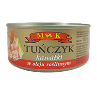 Тунец цельный в растительном масле M&K Tunczyk, 170г кусками, Польша