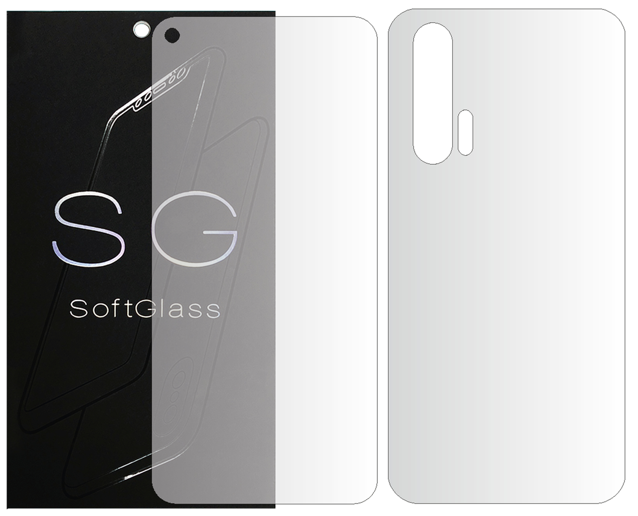 Бронеплівка для Honor 20 PRO комплект: для передньої і задньої панелі зносостійка поліуретанова SoftGlass, фото 1