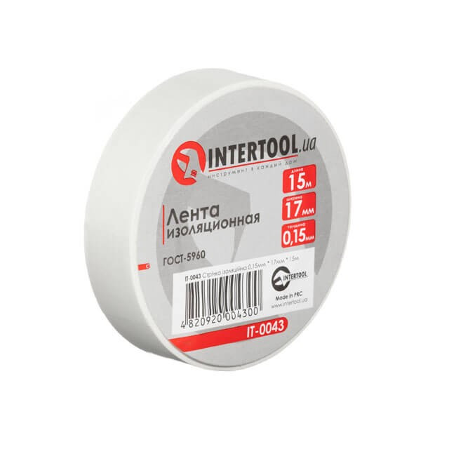Стрічка ізоляційна 0.15 мм*17 мм*15м біла INTERTOOL IT-0043