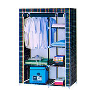 Розбірна шафа для одягу на 4 полиці колір Синьо-зелений картатий