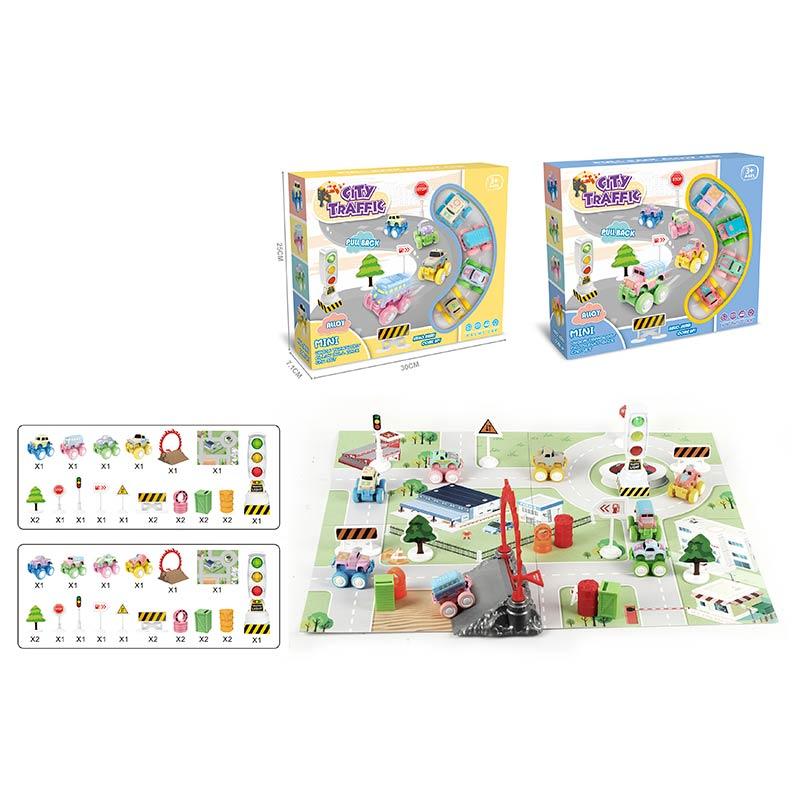 Ігровий килимок, 2 види мікс, ігрове поле, 4 машинки, 20 аксесуарів, RD001-3