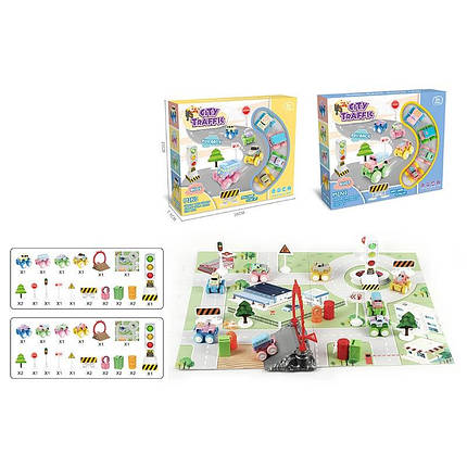 Ігровий килимок, 2 види мікс, ігрове поле, 4 машинки, 20 аксесуарів, RD001-3, фото 1