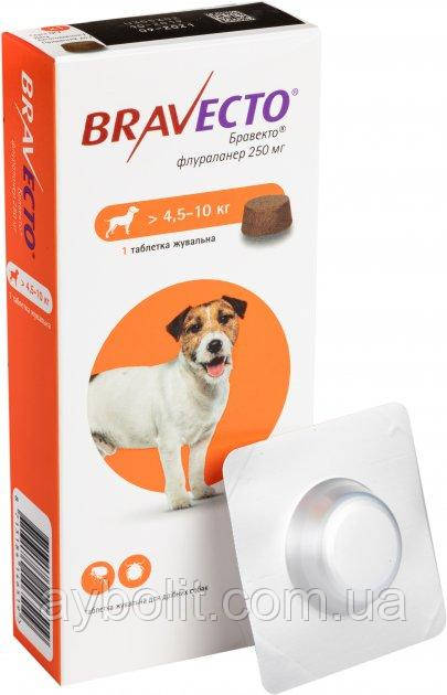 Жувальна таблетка Bravecto (Бравекто) від бліх і кліщів для собак 4.5-10 кг