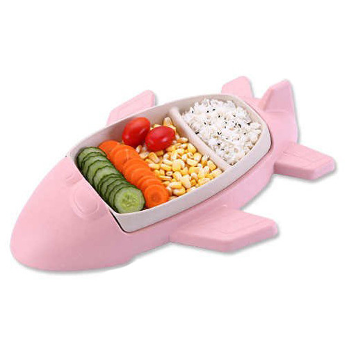 Дитячий бамбуковий посуд Літак, двосекційна тарілка з підставкою M+BP15 Airplane Pink
