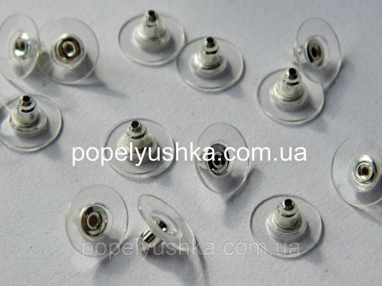 Заглушки для сережок 12 * 7 мм. Силікон + Срібло, фото 1