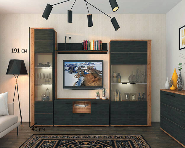 Купить Модульная гостиная в стиле лофт Сокме Адель 414 см дуб крафт ...