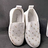 Мокасини дитячі білі з камінчиками-квіточками ДШ, фото 2
