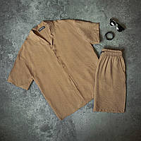Комплект мужской льняной Рубашка + Шорты летний Line черный | Костюм мужской повседневный ТОП качества, фото 4