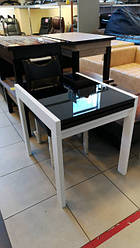 Маленький розкладний кухонний стіл зі скляною стільницею Слайдер 82*67 см Fusion Furniture (білий, чорний)