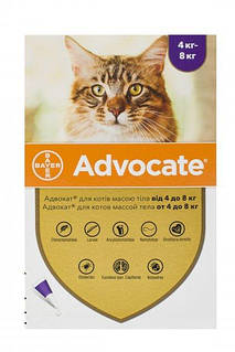 Краплі для кішок від 4 до 8 кг від бліх, глистів та кліщів Адвокат Advocate Bayer 1 піпетка