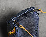 Шкіряний синьо-жовтий рюкзак ручної роботи, сумочка-рюкзак з авторським тисненням у стилі бохо, фото 6