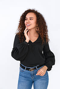 Модна жіноча блузка з рукавами-ліхтариками, чорна