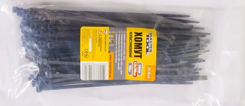 Хомут пластиковий MASTERTOOL 4.8х200 мм 100 шт чорний 20-1854