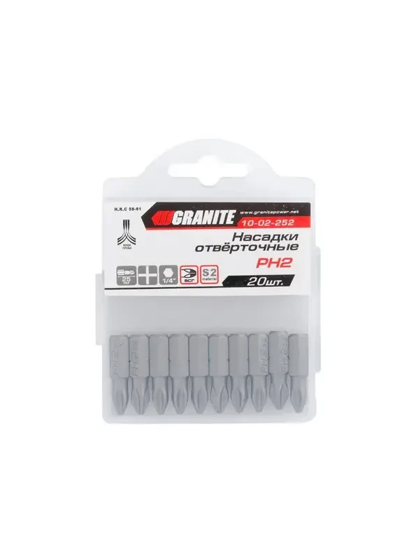 Насадки викруткове GRANITE РН2х25 мм S2 20 шт 10-02-252