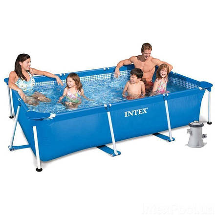 Прямокутний каркасний басейн Intex 28271-3, 260 см — 160 см, фільтр-насос 2006 л/год, тент, підстилка, фото 1