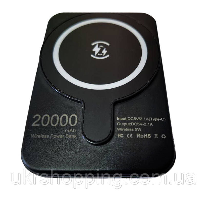 Power bank беспроводная зарядка "Wireless charging treasure", мощный павер банк 20000 mah Черный (SH) - фото 4 - id-p1613020971