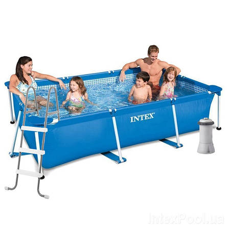 Прямокутний каркасний басейн Intex 28272-5, 300-200-75 см, фільтр-насос 2006 л/год, сходи, тент, підстилка, фото 1