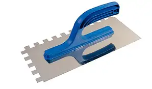 Терка нержавіюча MASTERTOOL з пластиковою ручкою зубчаста 125х270 мм зуб 12х12 мм 08-2227