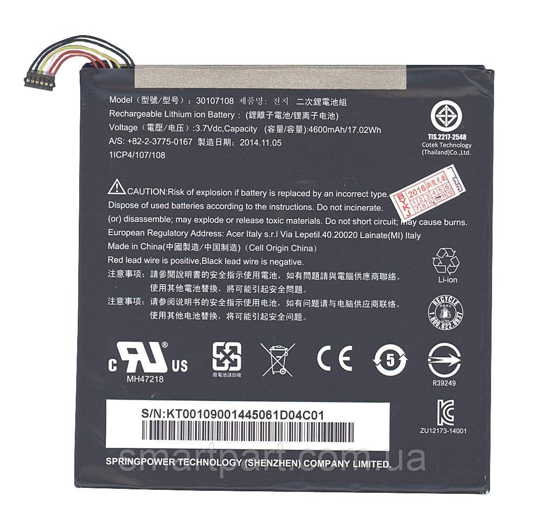 Аккумулятор для планшета Acer 30107108 Iconia Tab A1-840 3.7V Black 4600mAh OEM - фото 1 - id-p1613029482