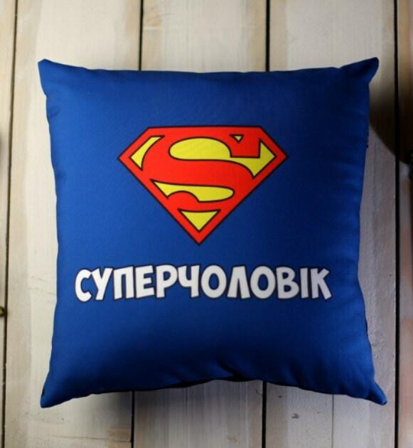 Подушка з принтом габардинова Суперчоловік 50x50 (5P_MAN002), фото 1