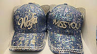 Тонкая Кепка с ушками размер 54-55 женская подростковая джинсовая с надписью