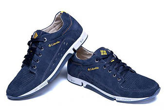 Чоловічі шкіряні літні кросівки, мокасини сині Colum Blue