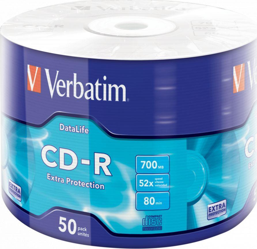 Диск CD-R 700Mb 50шт 52x Wrap-box Extra Verbatim 43787