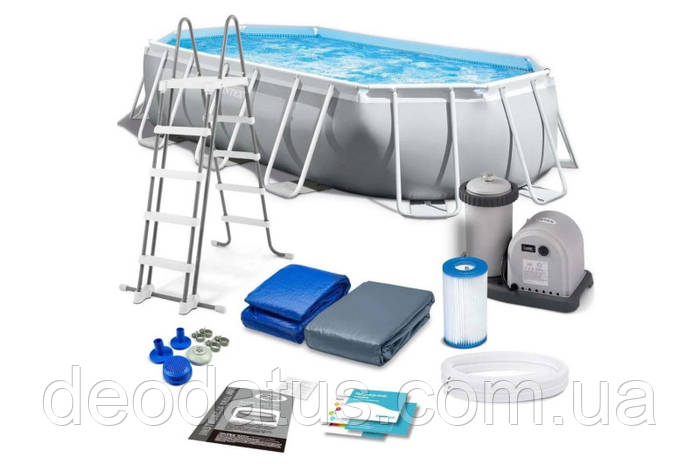Купить Бассейн каркасный овальный Intex 26796 лестница подстилка тент ...