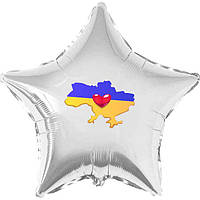 Патріотична наклейка "Карта України з серцем" 18х12 см на кульку 18"
