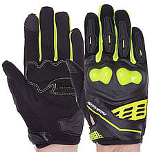 Рукавички мото PANGUSAXE ST-16 закриті пальці ремінець на лдипучці PE PVC чорний/салатовий