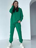 Женский костюм двунитка Оверсайз з капюшоном 418 зеленый