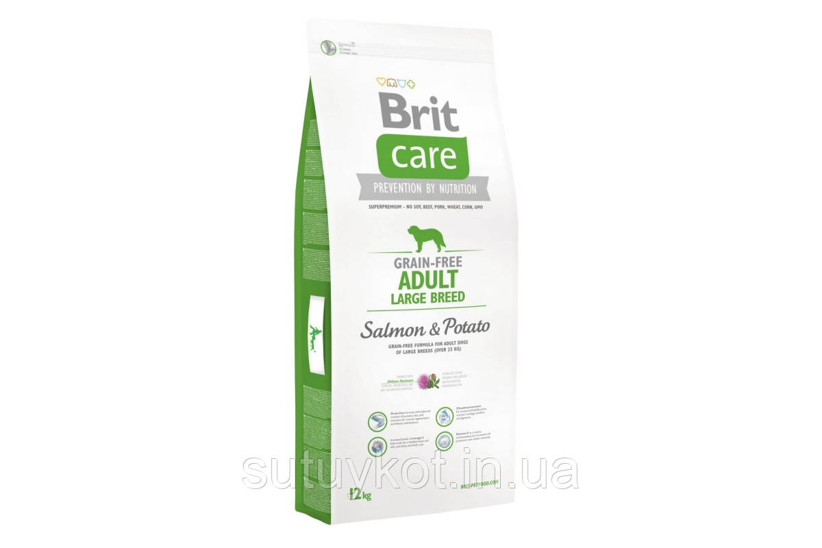 Brit Care GF Adult Large Breed Salmon Бріт кеа корм для великих порід собак з лососем от 25 кг, 12 кг