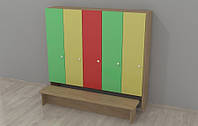 Шкафчик с лавкой для садика разноцветный 5-ти секционный