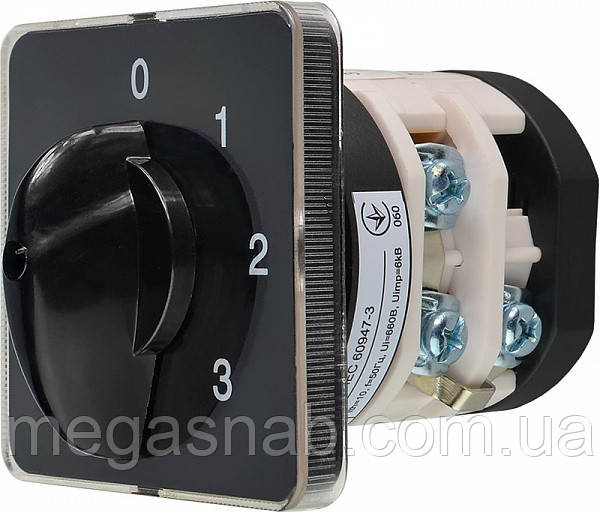 Перемикач пакетний ПКП E9 40А/2.843, 0-1-2-3 вибір фази АСКО