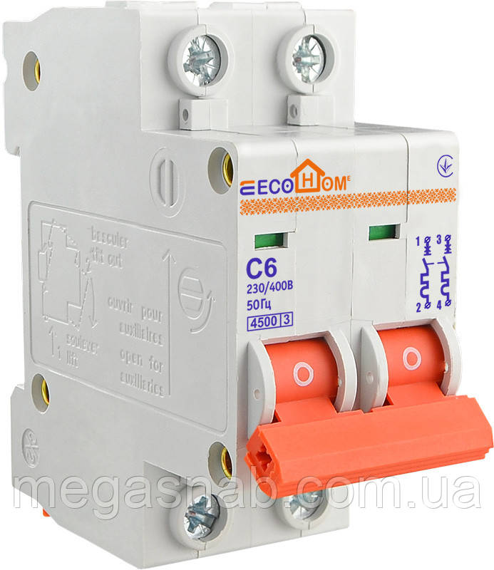 Автоматичний вимикач 2p 6А (тип С) ECOHOME