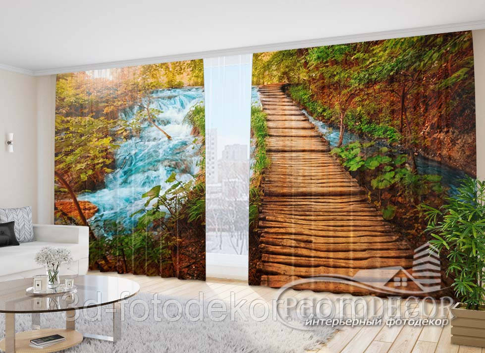 Фото Штори "Дорога через водоспад" 2,7м*5,0м (2 полотна по 2,50м), тасьма