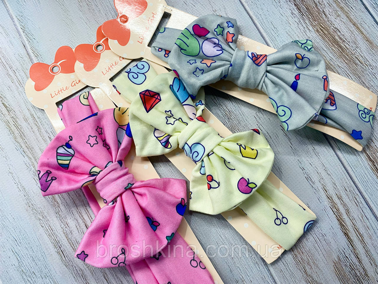 Пов'язки на голову дитячі Бант 6 шт./пач. гуртом, фото 1