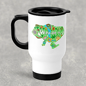 Автомобільна термокружка з мапою України, металева 450 мл, біла