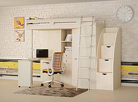 Ліжко-горище для підлітка зі сходами-комодом