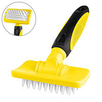 Щетка масажна з ручкою для миття собак і котів 16x10 см жовта