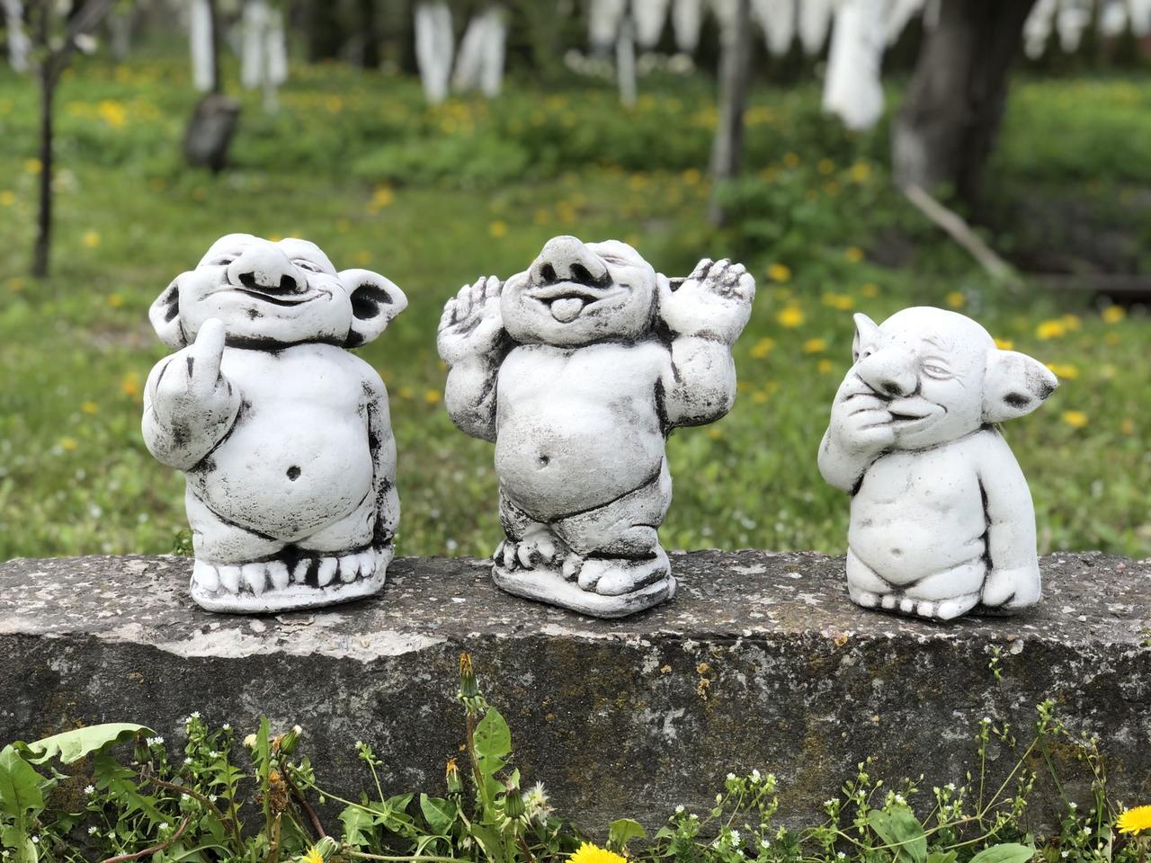 Садова фігура з цементу набір Тролі Troll для декору ручної роботи 3 штуки