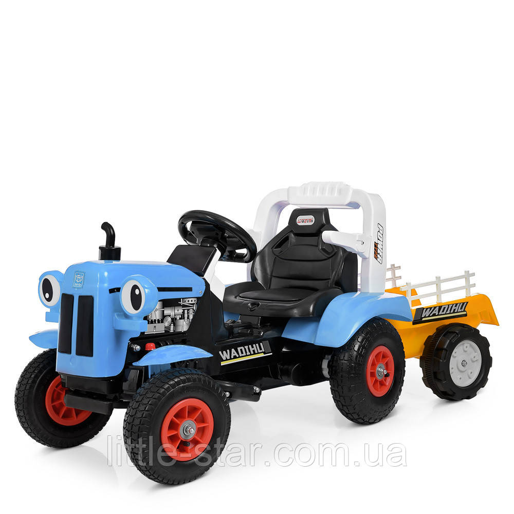 Дитячий електромобіль Трактор M 4261ABLR-4 з причепом, 2 двигуни, ніж сидіння, синій
