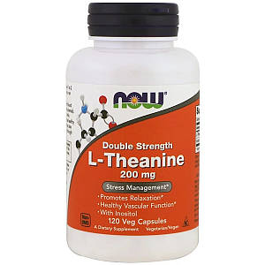 L-Теанин, L-Theanine, Double Strength, Now Foods, 200 мг, 120 вегетарианских капсул