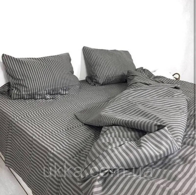 Двоспальне постільна білизна бязь 100% бавовна сіра в смужку