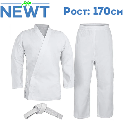 Кімоно для карате чоловіче біле з поясом Newt Energy, полікоттон 240 г/м², зріст 170 см, фото 1