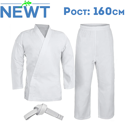 Кімоно для карате чоловіче біле з поясом Newt Energy, полікоттон 240 г/м², зріст 160 см, фото 1