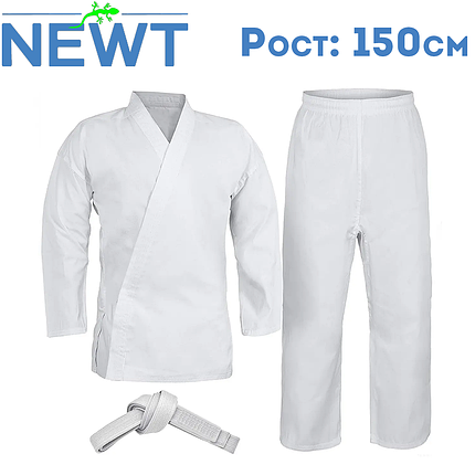 Кімоно для карате чоловіче біле з поясом Newt Energy, полікоттон 240 г/м², зріст 150 см, фото 1
