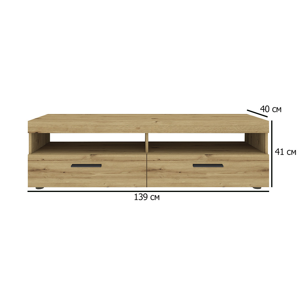 Тумба під плазму без ніжок у вітальню Сокме Фокус 2Ш 139х41х40 см дуб артисан, фото 1
