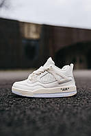 Кроссовки детские Nike Jordan 4 Off-White кожаные бежевые на мальчика и девочку стильные удобные осень весна